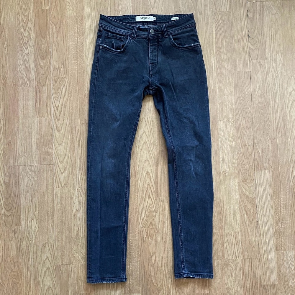 Reign Italia Fresh Yucon Distressed Black Gray Jeans Mens 31 29 Made in Italy